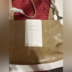 Katherine Kwei New York Knotted Tan Purse + Bonus Knot Earrings. NWT